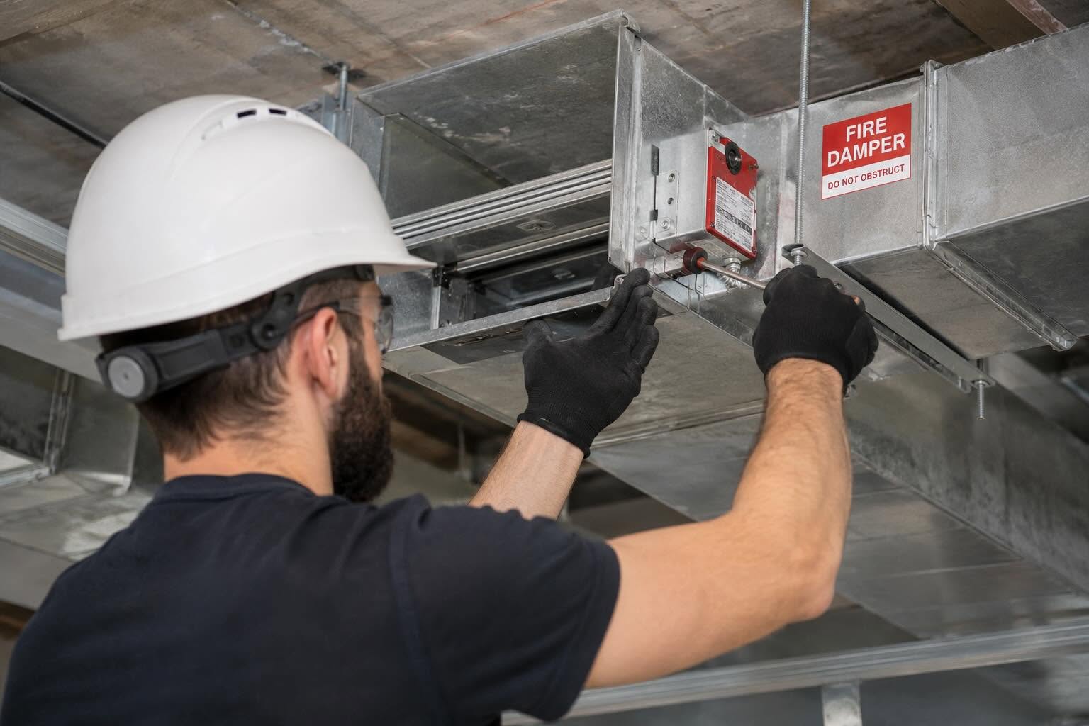 Man fixing fire damper